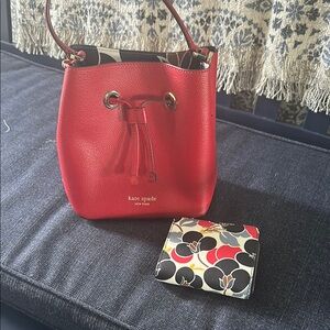 Kate Spade Red Shoulder Bag with Drawstring Closure